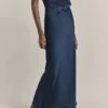 Emma Satin Midi Skirt Navy