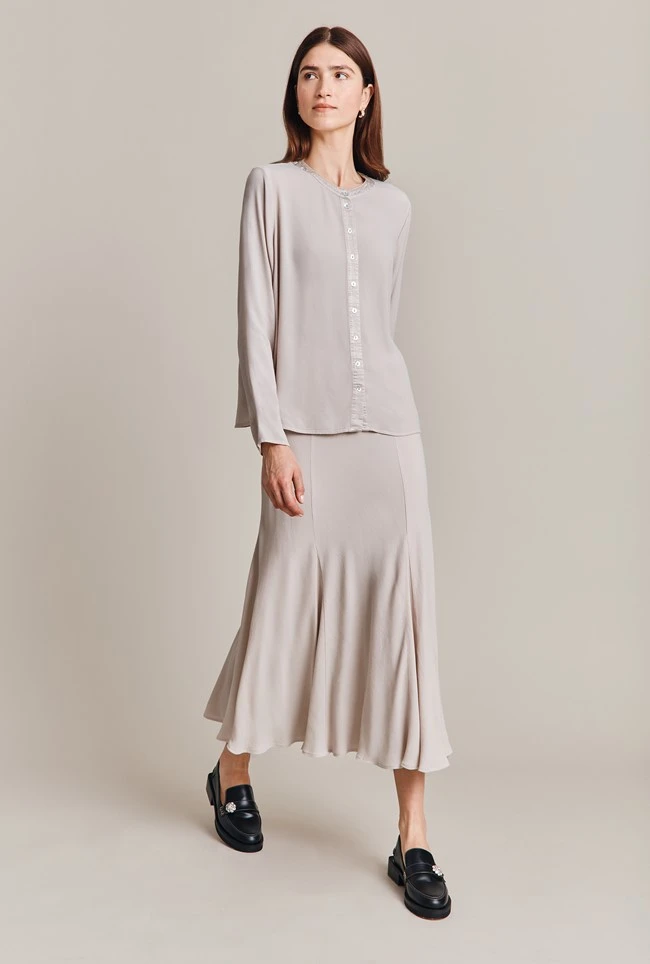 Phoebe Crepe Skirt Beige Pearly 2 Phoebe Crepe Skirt Beige Pearly - Image 2