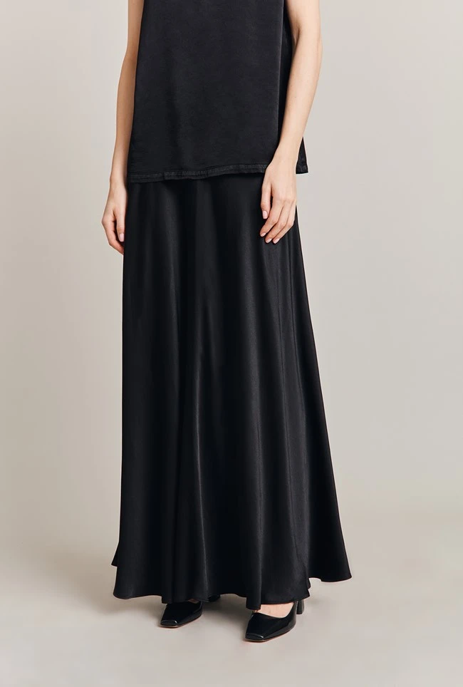 Adrianna Satin Maxi Skirt Black 1 Adrianna Satin Maxi Skirt Black