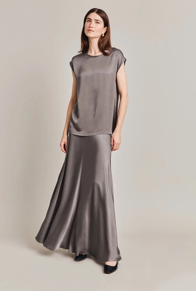 Adrianna Satin Maxi Skirt Grey 3 Adrianna Satin Maxi Skirt Grey - Image 3