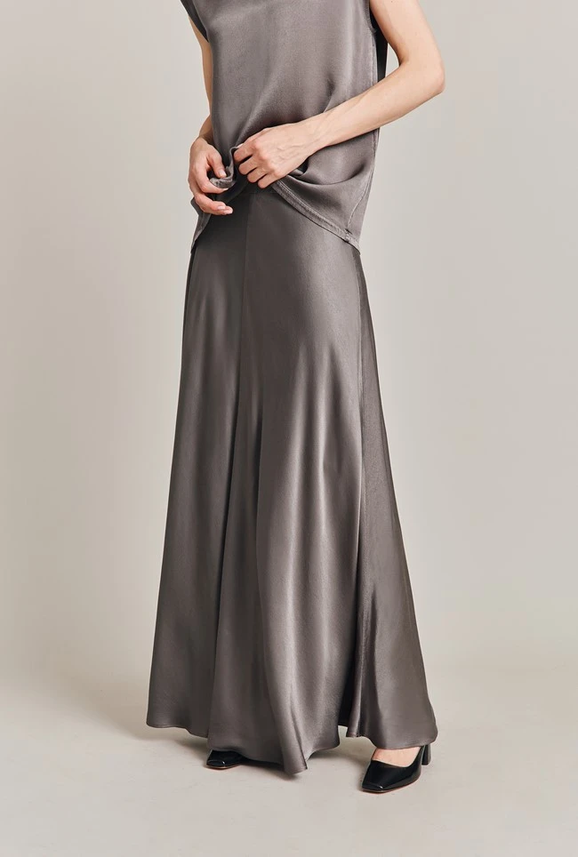 Adrianna Satin Maxi Skirt Grey 4 Adrianna Satin Maxi Skirt Grey - Image 4