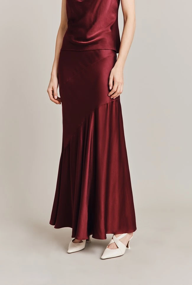 Eileen Satin Midi Skirt Claret 2 Eileen Satin Midi Skirt Claret - Image 2
