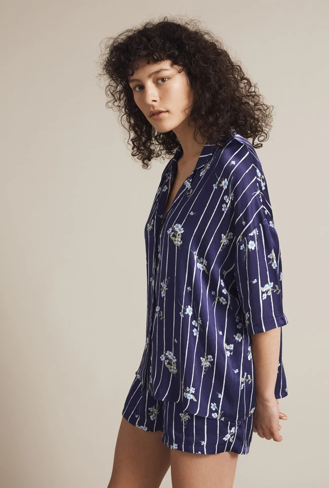 Lucy Satin PJ Set Stripe Floral 1 Lucy Satin PJ Set Stripe Floral